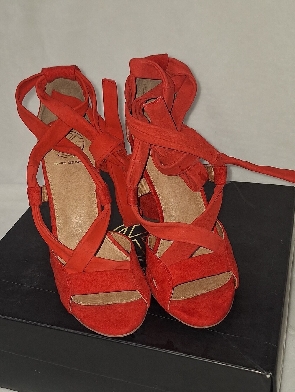 Kurt Geiger Red Ankle Lace-Up Heeled Sandals